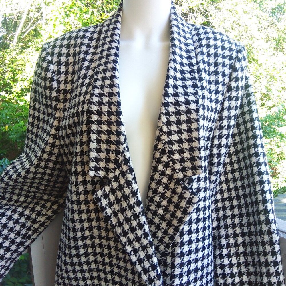 Vintage 80s Retro Houndstooth Oversized Jacket Lapel Blazer Women 14 - Picture 5 of 10